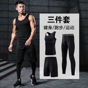 FDMM002-3 Pánský fitness oblek, tílko + volné kalhoty + těsné kalhoty pro běh